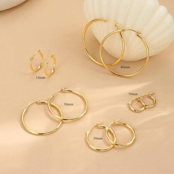 14K Gold Hoop 5 Pairs Women-Medium Big Stack 10/14/20/30/40mm Earrings Jewelry - Picture 6 of 6